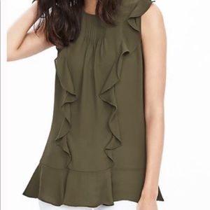 Banana Republic adorable ruffle olive green blouse